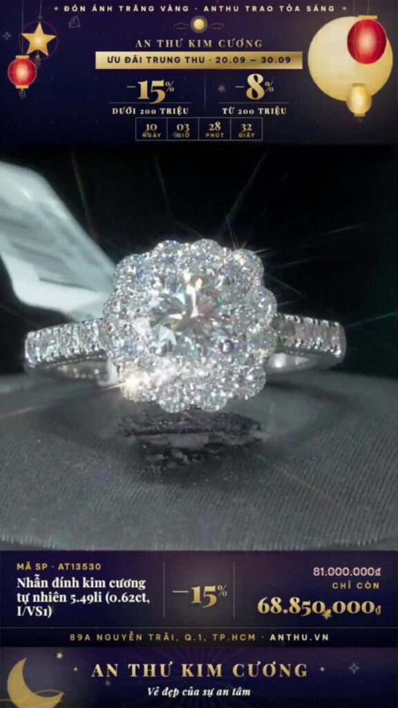 Nhẫn đính kim cương tự nhiên 5.49li (0.62ct, I/VS1)