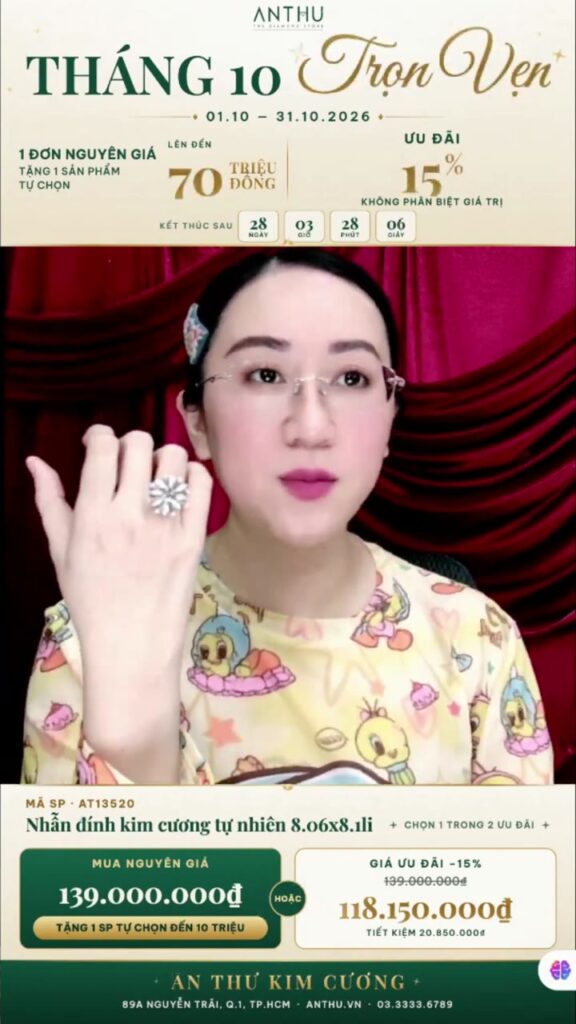 Nhẫn đính kim cương tự nhiên 8.06×8.1li