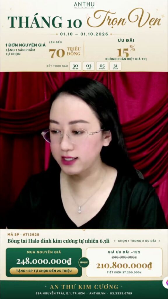 Bông tai Halo đính kim cương tự nhiên 6.5li